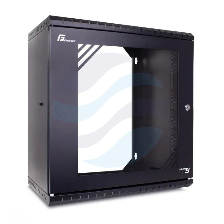 GETFORT Szafa wisząca 19" 12U ECO v3 520x340mm, czarna, drzwi szklane, otwarty tył 1