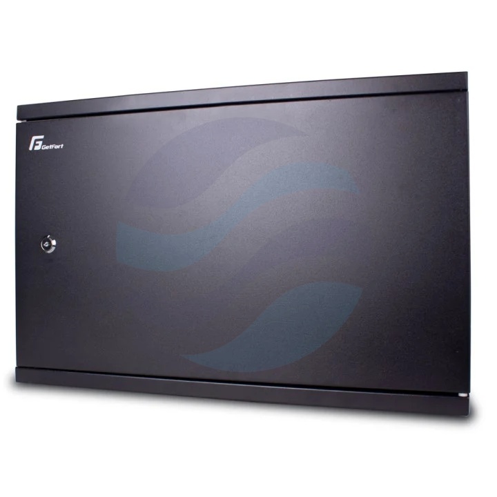 GETFORT Szafka CCTV multimedialna 19" 3U, wisząca pionowa, metalowa 540x350x180, drzwi otwierane, przepust szczotkowy i kablowy, czarna 1