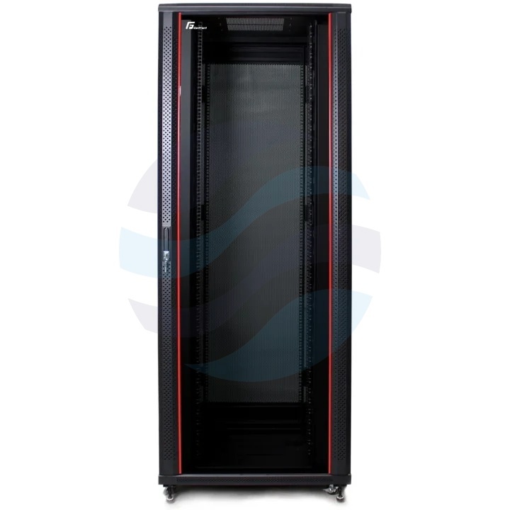 GETFORT Szafa stojąca 19" 42U 800x800mm drzwi szklane, tył drzwi stalowe perforowane (2x organizer pionowy), czarna 1