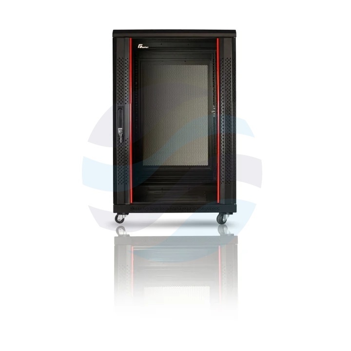 GETFORT Szafa stojąca 19" 15U 600x800mm czarna, drzwi szklane, tył drzwi stalowe wentylowane 1