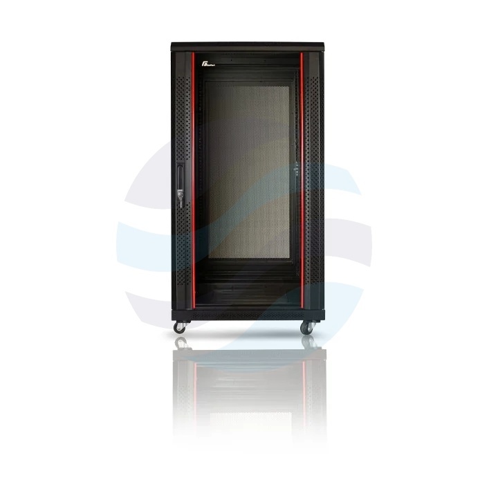 GETFORT Szafa stojąca 19" 22U 600x600mm czarna, drzwi szklane, tył drzwi stalowe wentylowane 1