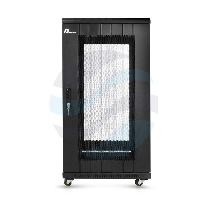 GETFORT Szafa stojąca 19" 22U 600x800mm czarna, drzwi wentylowane, tył drzwi stalowe wentylowane 1