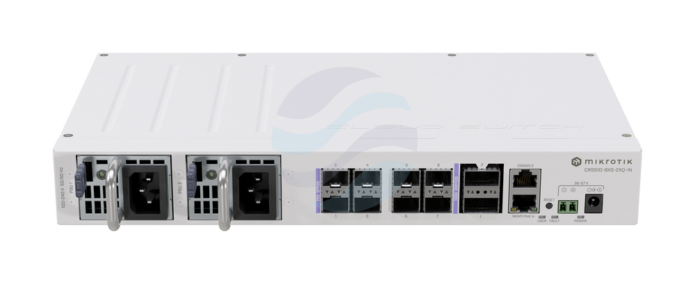 MikroTik CRS510-8XS-2XQ-IN Switch 25G / 100G 8x SFP28 25Gb/s, 2x QSFP28 100Gb/s, 1x 10/100Mbps, 45W, 650MHz, 128MB RAM, RouterOS v7, L5, Rack / desktop, biały 1