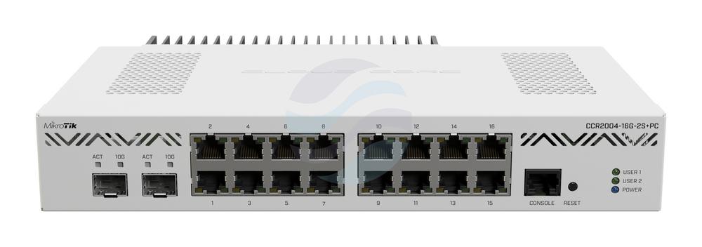 Mikrotik CCR2004-16G-2S+PC Router/Switch gigabitowy 16x 10/100/1000Mbps, 2x 10G SFP+, 4x 1.2GHz, 4GB RAM DDR4, pasywne chłodzenie, L6 1