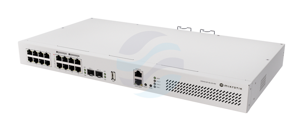 Mikrotik CRS418-8P-8G-2S+RM Router / Switch zarządzalny 16x 10/100/1000Mbps (8x PoE-out), 2x SFP+, 4x 2.2GHz, RAM 1GB, Dual PSU, USB 3.0, L5 1
