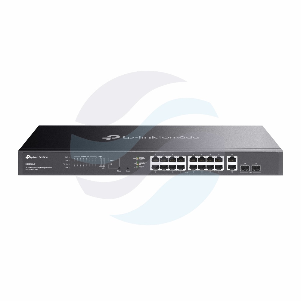 TP-Link ES220GMP Switch gigabitowy zarządzalny Omada PoE+ 16x 10/100/1000Mb/s PoE+ 802.3at/af, 2x 10/100/1000Mb/s, 2x SFP, 250W, IGMP, Rack 19", metal 1