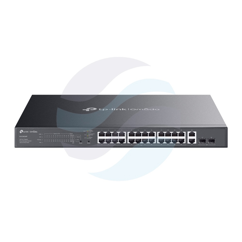 TP-Link ES228GMP Switch gigabitowy zarządzalny Omada PoE+ 24x 10/100/1000Mb/s PoE+ 802.3at/af, 2x 10/100/1000Mb/s, 2x SFP, 384W, IGMP, Rack 19", metal 1