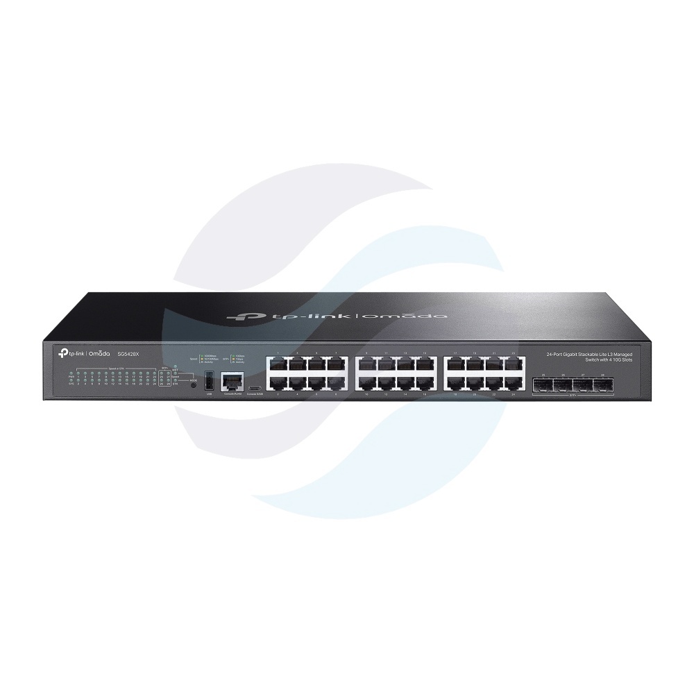 TP-Link SG5428X Switch gigabitowy zarządzalny L3 Omada stackowalny Lite 24x Gigabit, 4x SFP+ 10G, IGMP, 1x USB 2.0, 1x RJ45 konsola, USB-C, Rack 19", Campus, metal, bezwentylatorowy 1