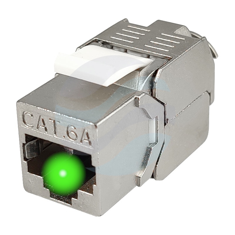 Moduł keystone RJ-45 kat.6A STP, beznarzędziowy, identyfikacja LED (czerwona/zielona), 10Gbps, metal 1