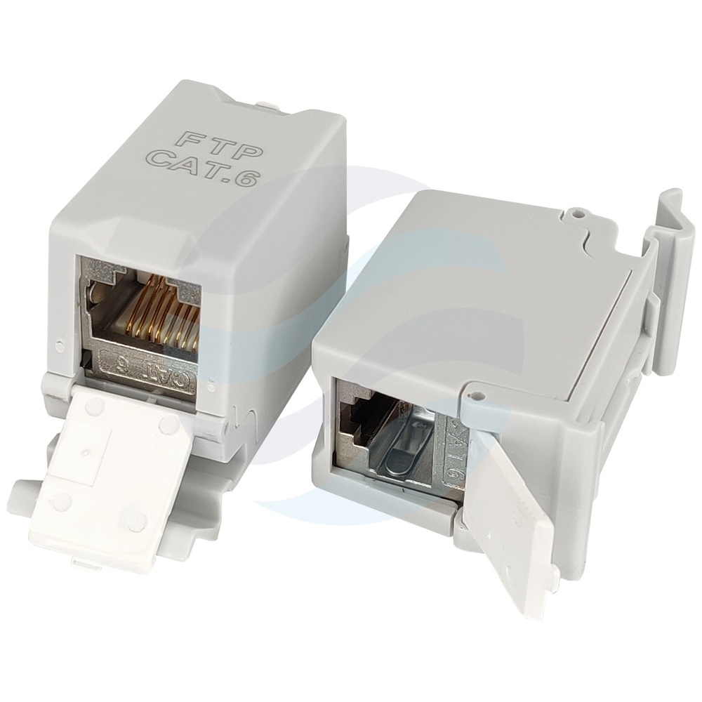 Łącznik modularny RJ-45 STP kat.6 na szynę DIN TH35, 2x gniazdo RJ45, ekranowany, szary 1