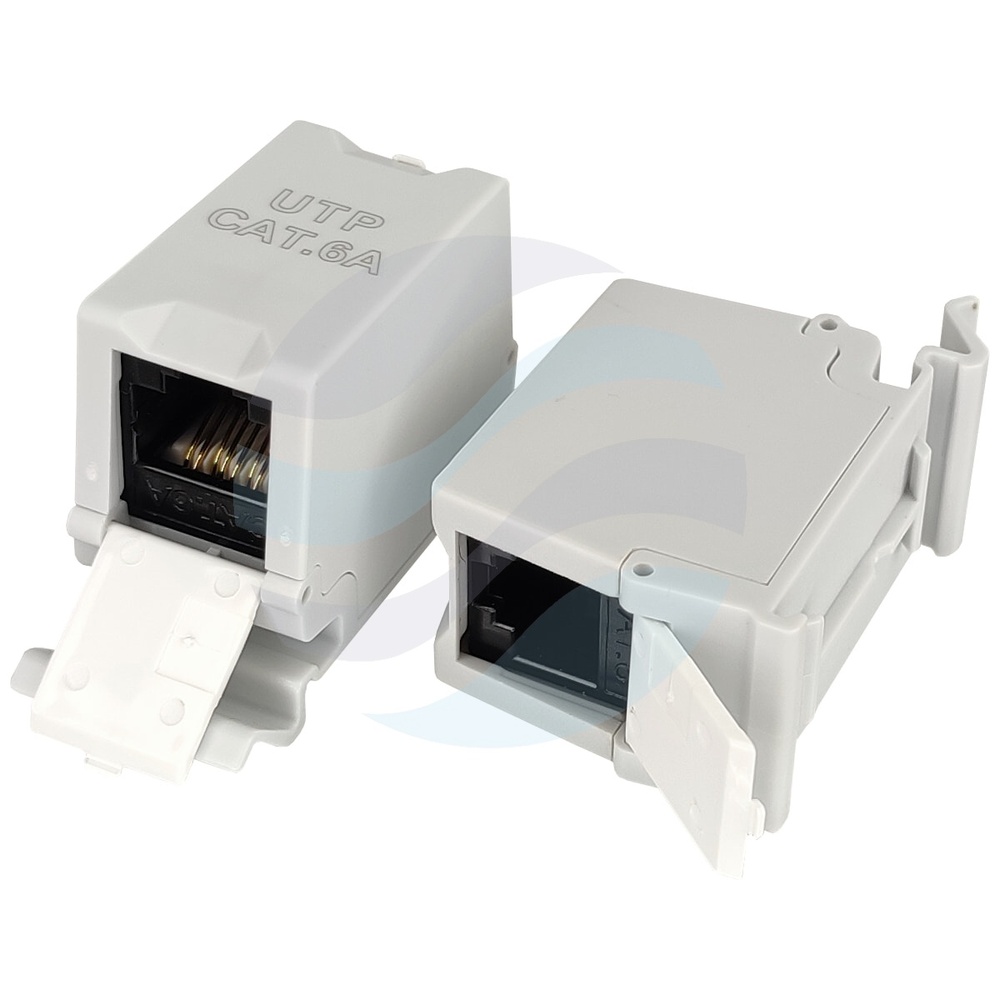 Łącznik modularny RJ-45 UTP kat.6A na szynę DIN TH35, 2x gniazdo RJ45, nieekranowany, szary 1