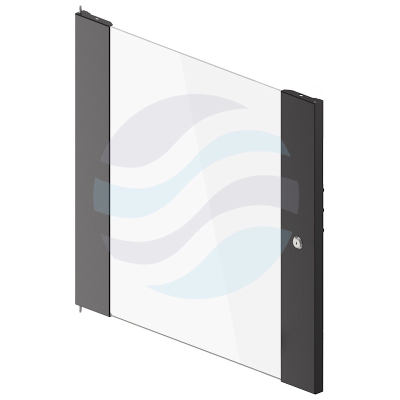 Drzwi z szybą przednie do szafy wiszącej Rack 19" 12U 600mm, szkło hartowane, zamek z kluczem, czarne 1