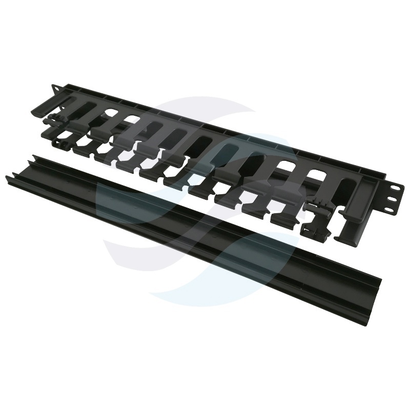 Organizator kabli poziomy 19" 1U, grzebieniowy, 13 grzebieni, głębokość 50mm, mocowanie doczołowe, plastik ABS, szer. 479mm, czarny 1