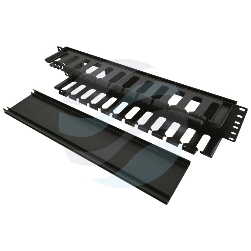 Organizator kabli poziomy 19" 2U, grzebieniowy, 13 grzebieni, głębokość 50mm, mocowanie doczołowe, plastik ABS, szer. 479mm, czarny 1