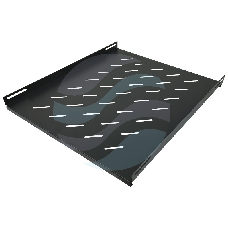 Półka stała 19" 1U 550mm perforowana, montaż czteropunktowy (bok), do szaf 800mm, stal, udźwig 60kg, czarna 1