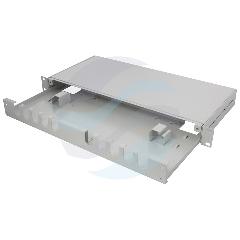 Szuflada zapasu kabla Rack 19" 1U 210mm wysuwana, uchwyty kablowe, możliwość cofnięcia o 50mm, proszkowa, szara 1