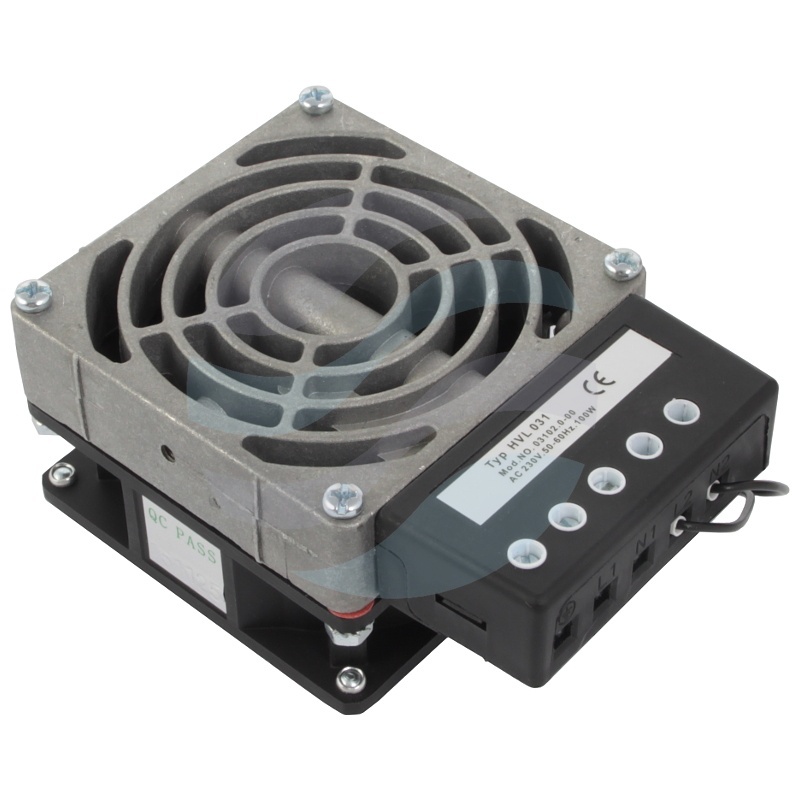 Ogrzewacz półprzewodnikowy do szaf rack z wentylatorem, 100W, montaż szyna DIN 35mm, konwekcja wymuszona, 80x120x55mm, zamknięte szafy 1