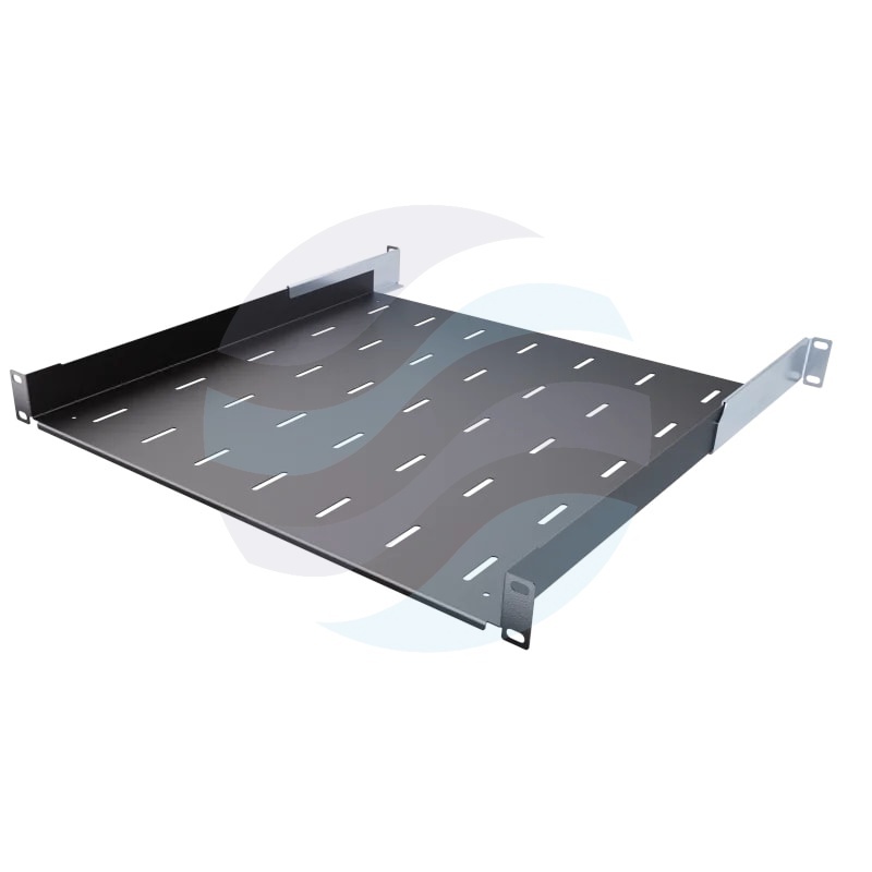 Półka stała 19" 1U 550mm perforowana, montaż doczołowy przód/tył, regulowana 550-700mm, 4-punktowa, udźwig 40kg, czarna 1