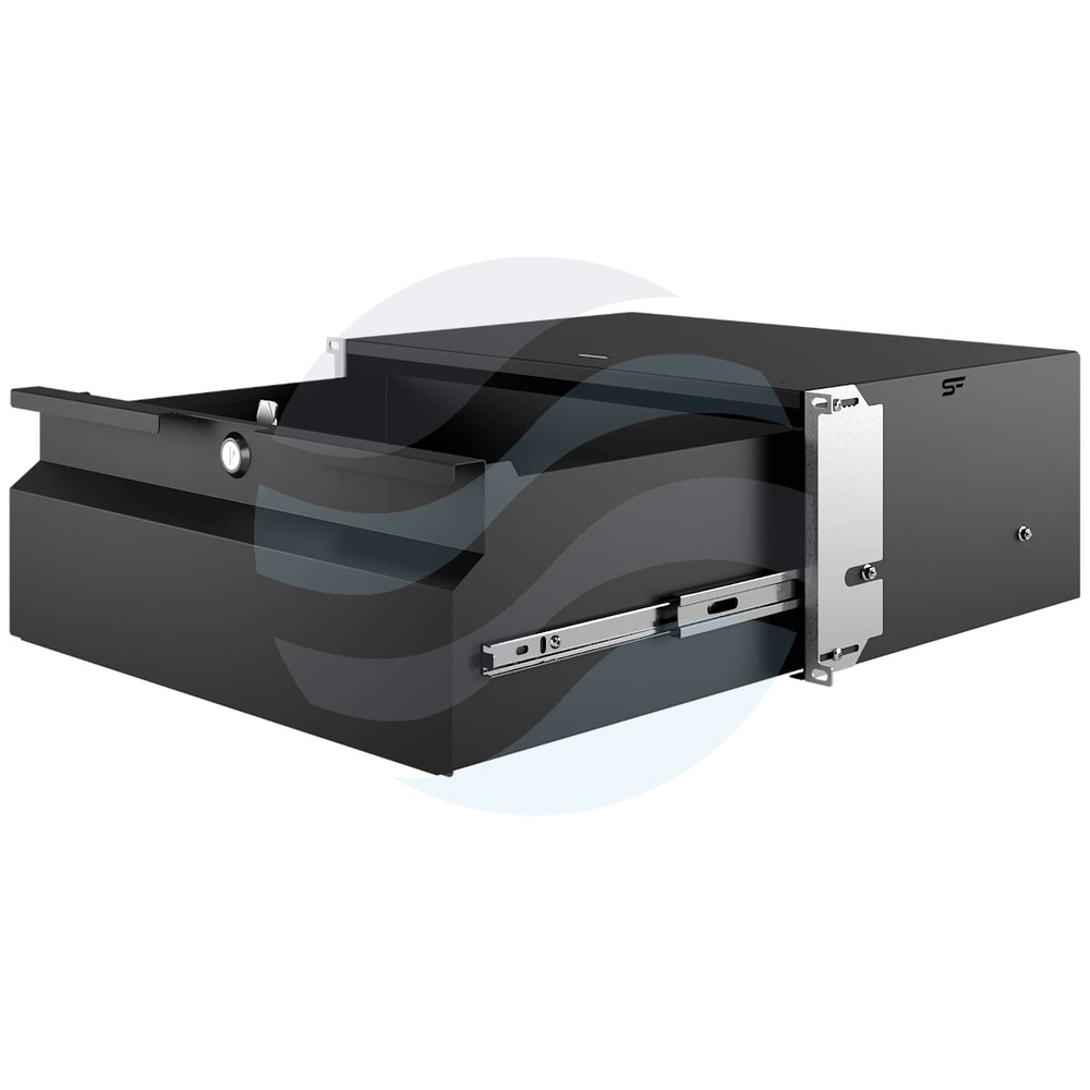 Szuflada zamykana Rack 19" 4U 320mm wysuwana, zamek z kluczem, przepust kablowy, regulacja ±40mm, nośność 15kg, czarna 1