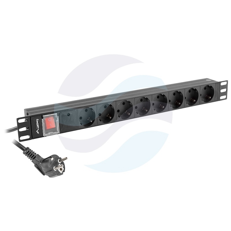 LANBERG Listwa zasilająca PDU, 16A 8x SCHUKO, Rack 19" 1U, kabel 2m, czarna 1