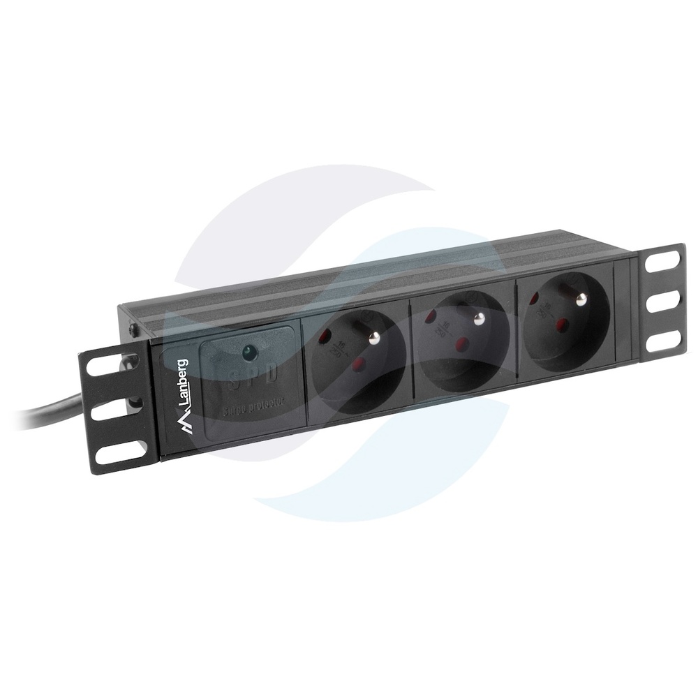 LANBERG Listwa zasilająca Rack 10" 1U, 3 gniazda 230V PL, moduł przeciwprzepięciowy SPD-3MP, dłg. kabla 2m, czarna 1