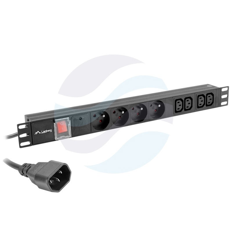 LANBERG Listwa zasilająca Rack 19" 1U, 4 gniazda 230V PL + 4 gniazda UPS IEC C13, wtyk UPS IEC 320 C14, dłg. kabla 2m, czarna 1