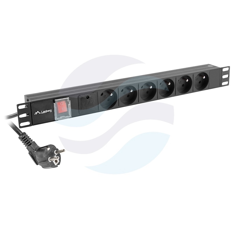 LANBERG Listwa zasilająca Rack 19" 1U, 6 gniazd 230V PL, wyłącznik, dłg. kabla 2m, czarna 1