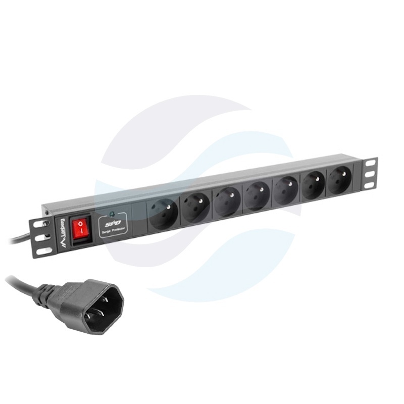LANBERG Listwa zasilająca Rack 19" 1U, 7 gniazd 230V PL, wtyk UPS IEC 320 C14, dłg. kabla 2m, czarna 1