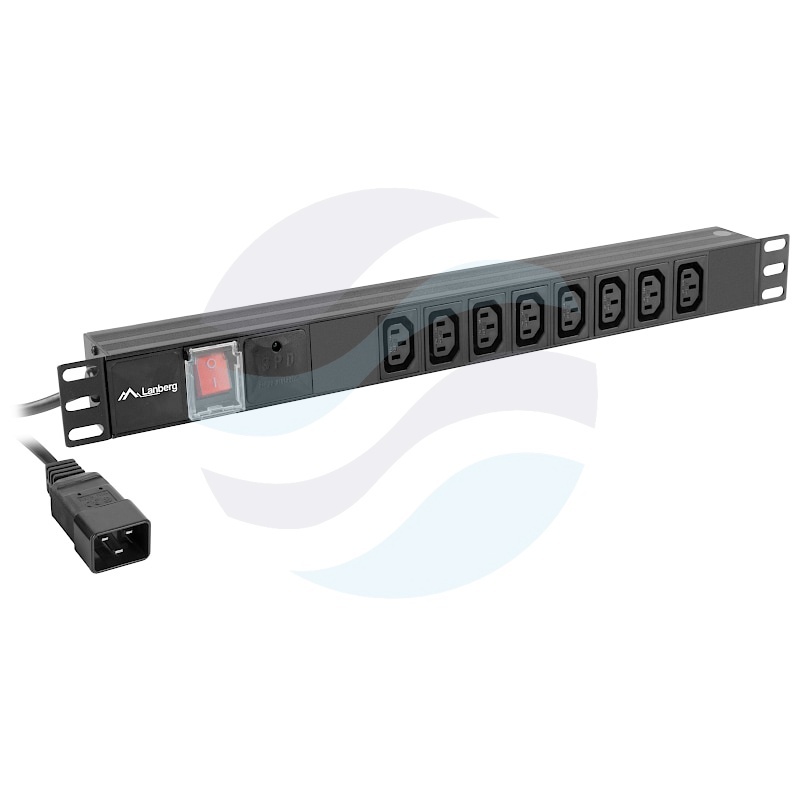 LANBERG Listwa zasilająca Rack 19" 1U, 8 gniazd UPS IEC C13, wtyk UPS IEC C20, dłg. kabla 2m, czarna 1