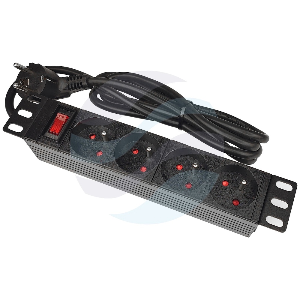 Listwa zasilająca Rack 10" 1U, 4 gniazda, wyłącznik, dłg. kabla 1.8m 1
