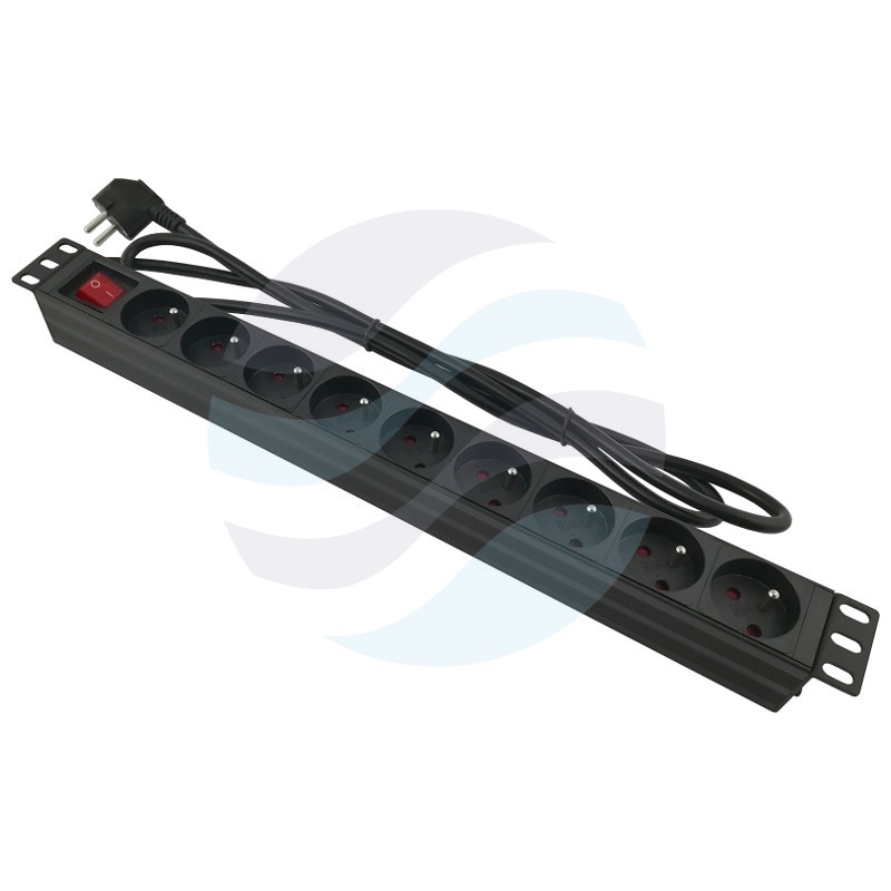 Listwa zasilająca Rack 19" 1U, 9 gniazd, aluminium, dłg. kabla 5m czarna 1