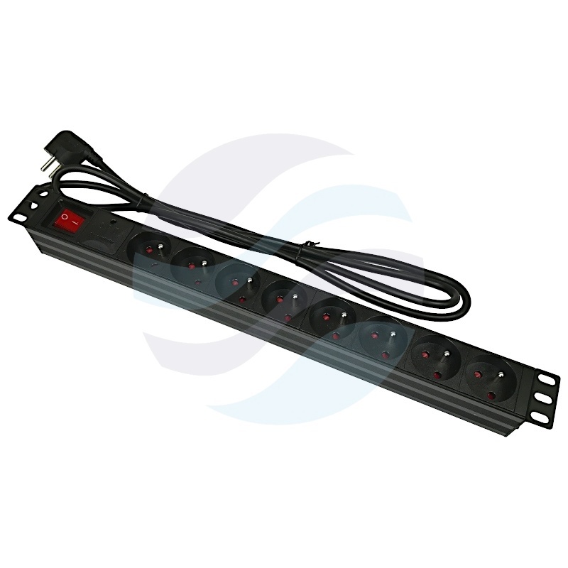 Listwa zasilająca Rack 19" 1U, 8 gniazd, wyłącznik, moduł przeciwprzepięciowy 5kVA, dłg. kabla 1.8m 1
