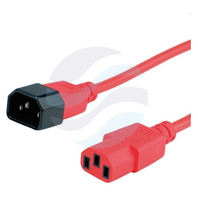 Kabel zasilający IEC 320 C14 M - C13 F 1.8m, czerwony 1