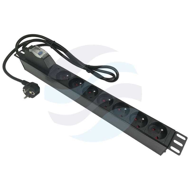 Listwa zasilająca Rack 19" 1U, 7 gniazd, bezpiecznik S C16, kontrolka LED, dłg. kabla 1.8m 1