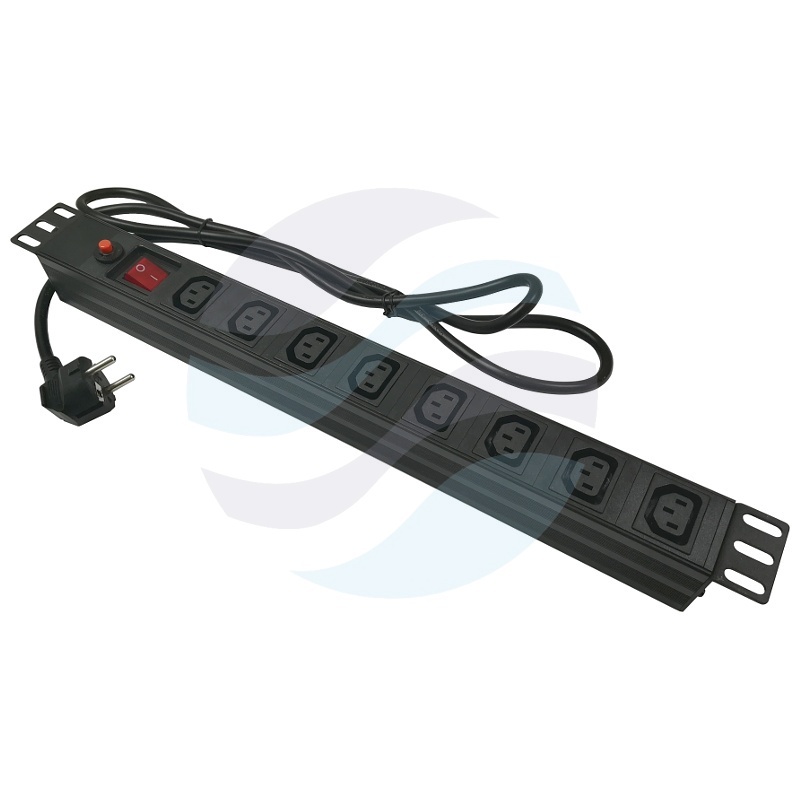 Listwa zasilająca Rack 19" 1U, 8 gniazd UPS C13, wyłącznik, zabezpieczenie, dłg. kabla 1.8m 1