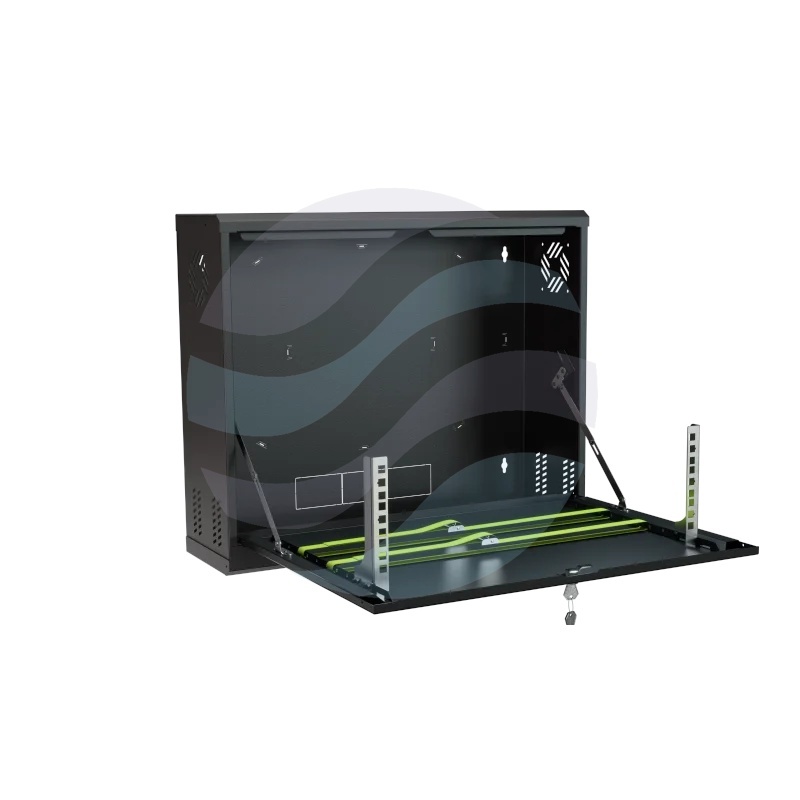 Szafka Telekomunikacyjna multimedialna 19" 3U, wisząca pionowa, metalowa 580x500x180, drzwi opuszczane, czarna 1