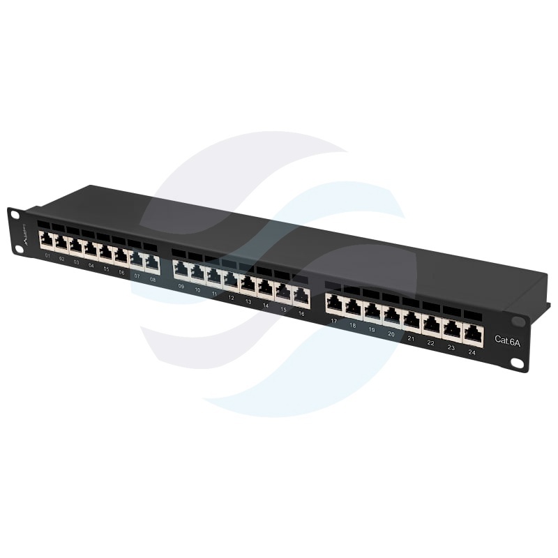 LANBERG PPSA-1024-B Patch panel STP 24-port RJ-45 KRONE, kat.6A, rack 19" 1U z podstawką, czarny 1