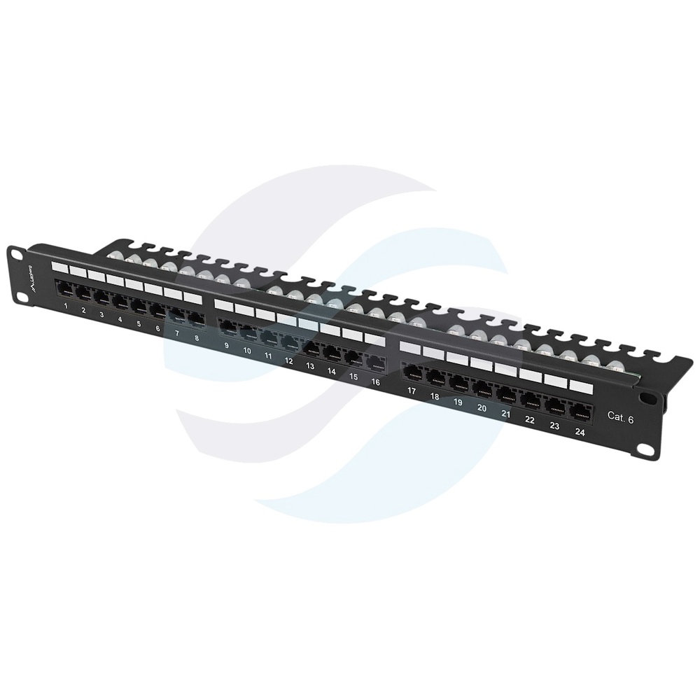 LANBERG PPU6-1124-B Patch panel UTP 24-port RJ-45 KRONE, kat.6, rack 19" 1U z tacką, czarny 1