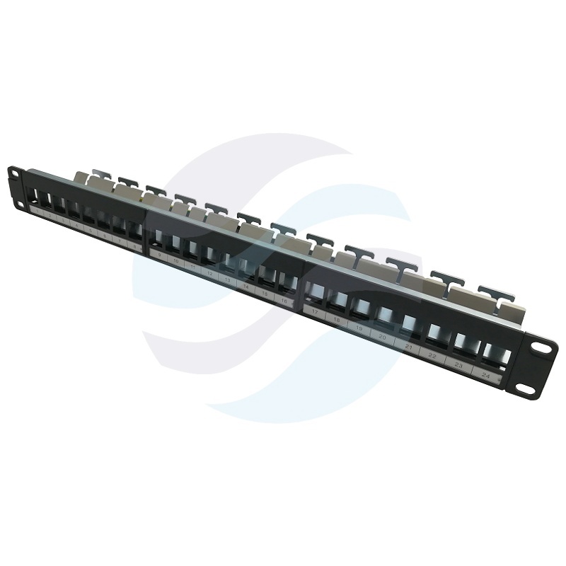 Panel pusty 19" na 24x keystone RJ-45, z tacką, czarny 1