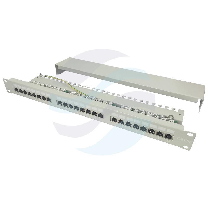 Patch panel STP 24-port RJ-45, kat.5e, rack 19" 1U z tacką, szary 1