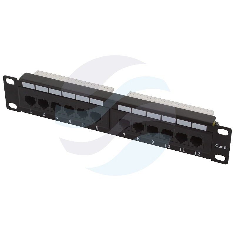 Patch panel UTP 12-port RJ-45 Dual IDC, kat.6, rack 10" 1U, czarny 1