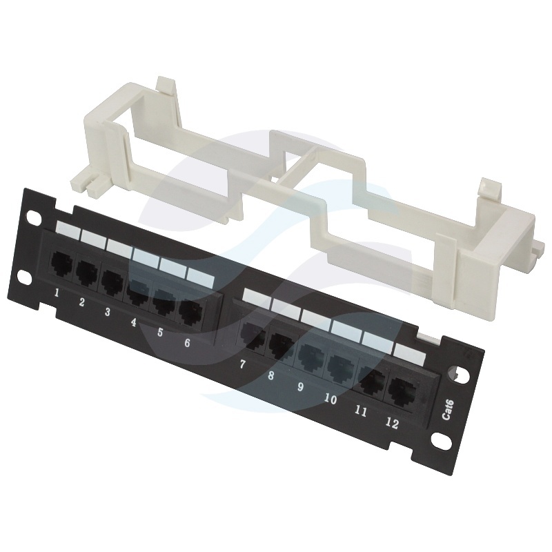 Patch panel UTP 12-port RJ-45, kat.6, rack 10" 1U, czarny 1