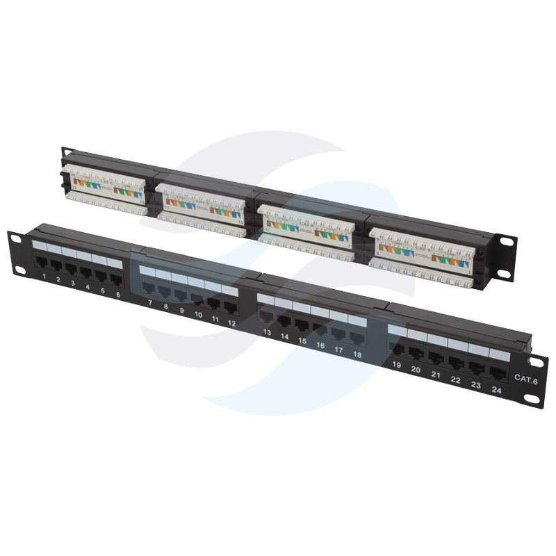 Patch panel UTP 24-port RJ-45 Dual IDC, kat.6, rack 19" 1U, czarny 1