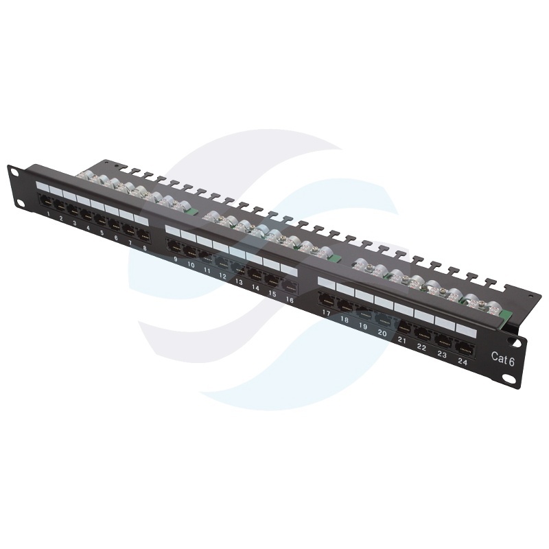 Patch panel UTP 24-port RJ-45 KRONE, kat.6, rack 19" 1U z tacką, czarny 1