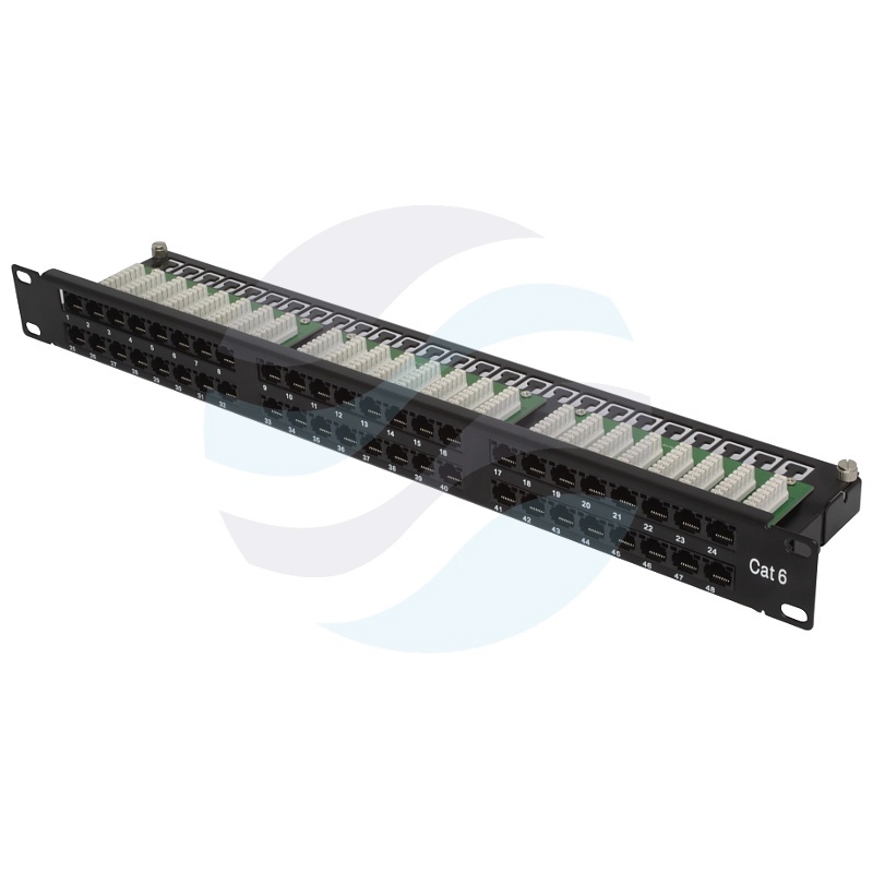 Patch panel UTP 48-port RJ-45, kat.6, rack 19" 1U z tacką, czarny 1