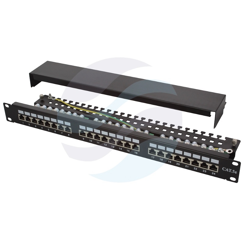 Patch panel STP 24-port RJ-45, kat.5e, rack 19" 1U z półką 1
