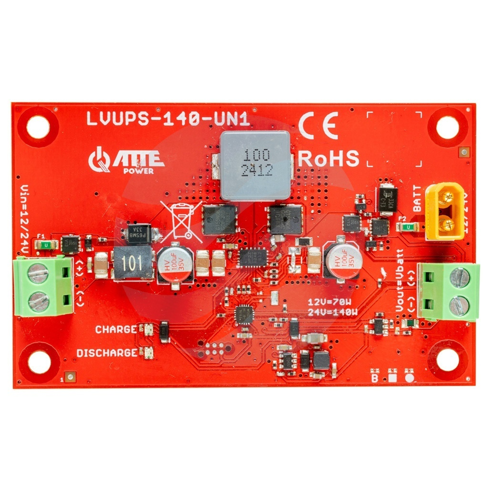 ATTE LVUPS-140-UN1-OF Uniwersalny moduł buforowy do instalacji samochodowej 12V/24V, akumulator 12V/24V AGM/żelowy, Vout 14,4V/28,8V, max. 140W, moduł do zabudowy 1