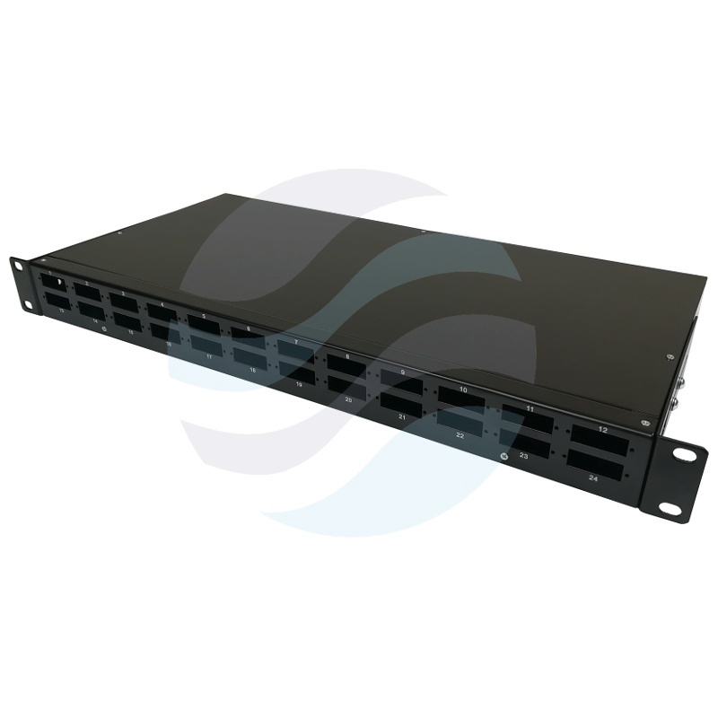 Przełącznica światłowodowa 19" 1U 24x SC Duplex / LC Quad, czarna 1
