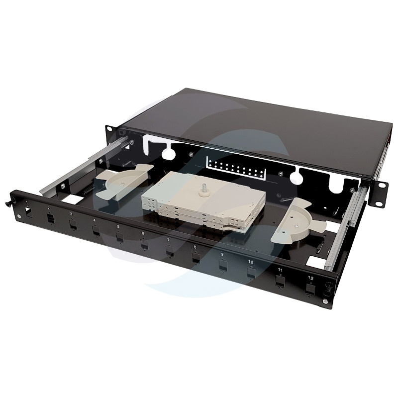Przełącznica światłowodowa 19" 1U wysuwana 12x SC Simplex / LC Duplex, czarna 1