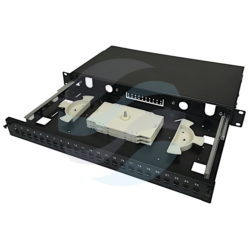 Przełącznica światłowodowa 19" 1U wysuwana 24x SC Simplex / LC Duplex, czarna 1